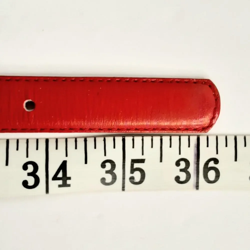 Womens Rose Red Genuine Leather Skinny Belt Size Medium Art Deco Buckle